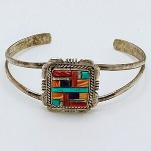 Sterling Silver Cuff with Natural Stone Mosaic Design